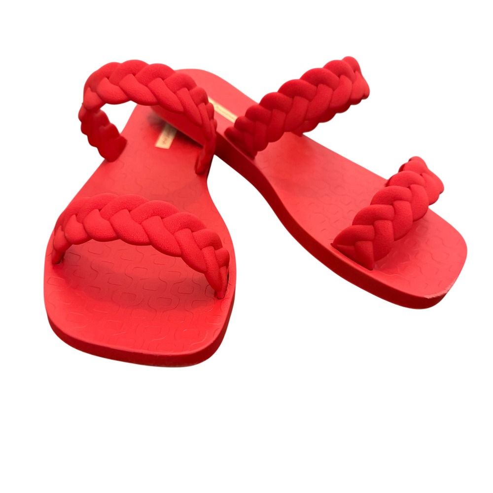 Ipanema Fever Slide Sandals Coral Red Double Braided Straps Square Toe Womens 7